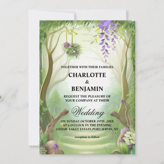 Elegant Green Enchanted Forest Wedding Kaart (Voorkant)