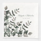 Elegant Green Eucalyptus Bouquet Wedding Paper Din Servet (Voorkant)