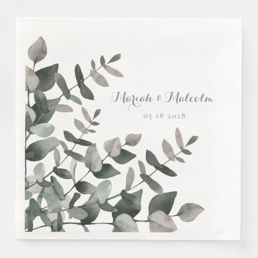 Elegant Green Eucalyptus Bouquet Wedding Paper Din Servet (Voorkant)