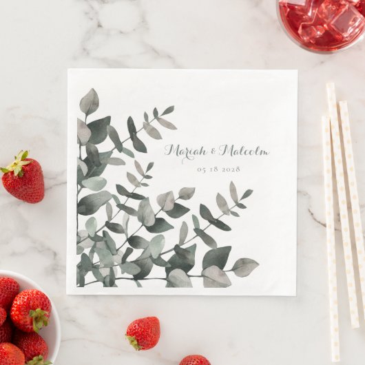 Elegant Green Eucalyptus Bouquet Wedding Paper Din Servet (Insitu)