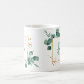 Elegant Green Eucalyptus & Gold Foil Monogram Koffiemok (Center)