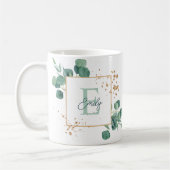 Elegant Green Eucalyptus & Gold Foil Monogram Koffiemok (Links)