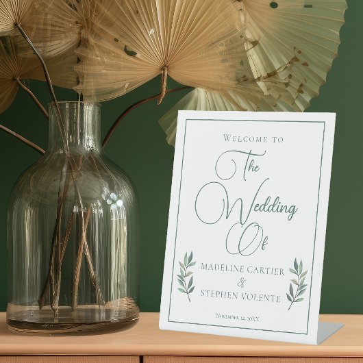 Elegant Green Eucalyptus Leaf Fall Weddenschap Wel Reclamebord Met Voetstuk