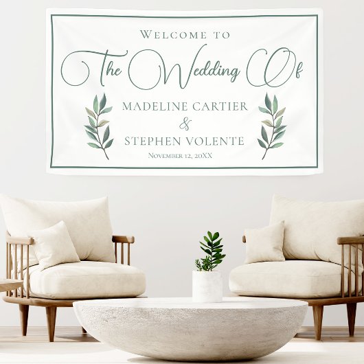 Elegant Green Eucalyptus Leaf Fall Weddenschap Wel Spandoek