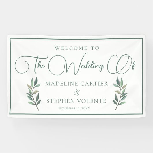 Elegant Green Eucalyptus Leaf Fall Weddenschap Wel Spandoek (Horizontaal)