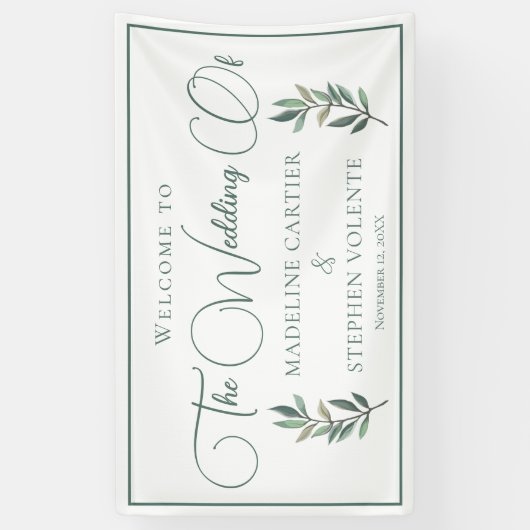 Elegant Green Eucalyptus Leaf Fall Weddenschap Wel Spandoek (Verticaal)