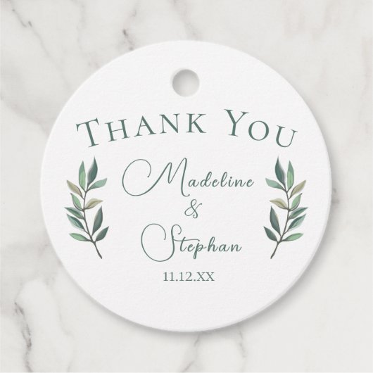 Elegant Green Eucalyptus Leaf Fall Wedding Party Bedankjes Labels (Voorkant)