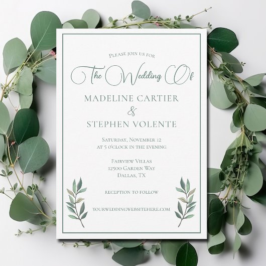Elegant Green Eucalyptus Leaf Modern Fall Wedding Kaart