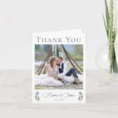 Elegant Green Eucalyptus Leaf Wedding Photo vouwt Bedankkaart (Voorkant)