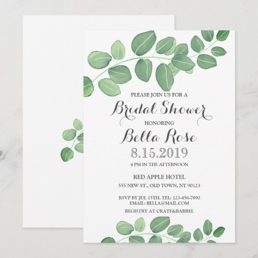 Elegant Green Eucalyptus Leafs Vrijgezellenfeest K Kaart (Voorkant / Achterkant)