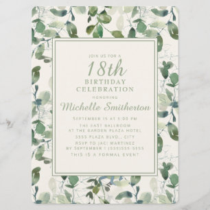 Elegant Green Eucalyptus Leaves 18th Birthday Kaart
