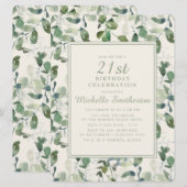 Elegant Green Eucalyptus Leaves 21st Birthday Kaart (Voorkant / Achterkant)