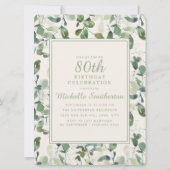 Elegant Green Eucalyptus Leaves 80th Birthday Kaart (Voorkant)
