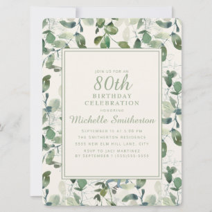 Elegant Green Eucalyptus Leaves 80th Birthday Kaart