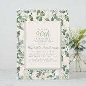 Elegant Green Eucalyptus Leaves 90th Birthday Kaart (Staand voorkant)