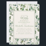 Elegant Green Eucalyptus Leaves 90th Birthday Kaart<br><div class="desc">Elegante en stijlvolle groene eucalyptusbladeren op roomkleurige uitnodiging van de 90e verjaardag voor vrouwen.</div>