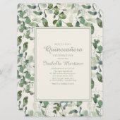 Elegant Green Eucalyptus Leaves Quinceanera Kaart (Voorkant / Achterkant)