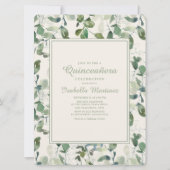 Elegant Green Eucalyptus Leaves Quinceanera Kaart (Voorkant)