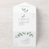Elegant Green Eucalyptus Script Weddenschap All In One Uitnodiging (Buitenkant)