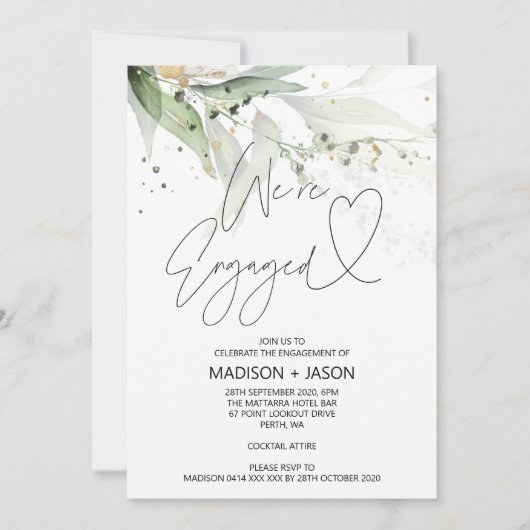 Elegant Green Eucalyptus We zijn een Verloving Kaart (Voorkant)