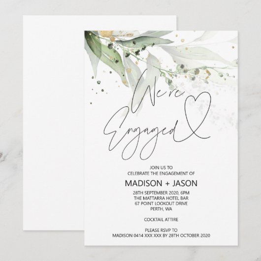 Elegant Green Eucalyptus We zijn een Verloving Kaart (Voorkant / Achterkant)