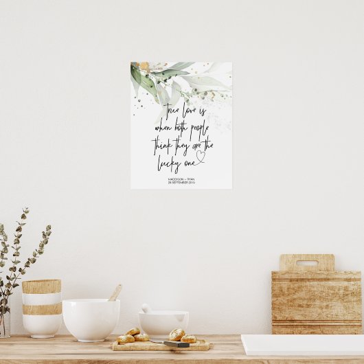 Elegant Green Eucalyptus Weddenschap True Love Wel Poster (Keuken)