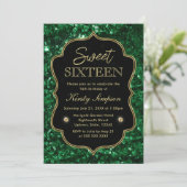 Elegant Green Faux Glitter & Gold Winter Sweet 16 Kaart (Staand voorkant)