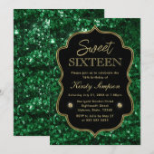 Elegant Green Faux Glitter & Gold Winter Sweet 16 Kaart (Voorkant / Achterkant)