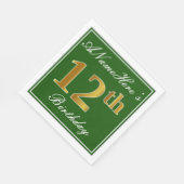 Elegant Green, Faux Gold 12th Birthday + naam Servet (Hoek)