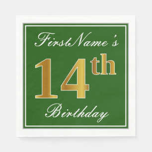 Elegant Green, Faux Gold 14th Birthday + naam Servetten