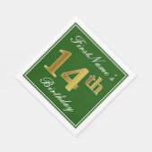Elegant Green, Faux Gold 14th Birthday + naam Servetten (Hoek)