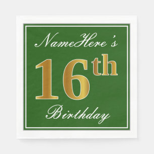 Elegant Green, Faux Gold 16th Birthday + naam Servetten