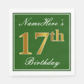 Elegant Green, Faux Gold 17th Birthday + naam Servetten (Voorkant)