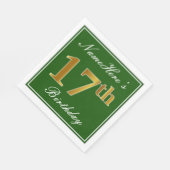 Elegant Green, Faux Gold 17th Birthday + naam Servetten (Hoek)