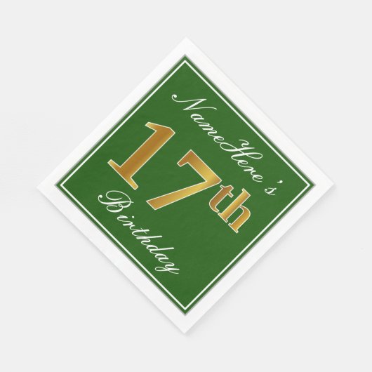 Elegant Green, Faux Gold 17th Birthday + naam Servetten (Hoek)
