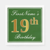 Elegant Green, Faux Gold 19th Birthday + naam Servetten (Voorkant)