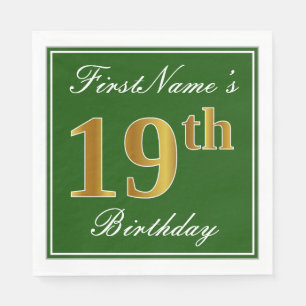 Elegant Green, Faux Gold 19th Birthday + naam Servetten