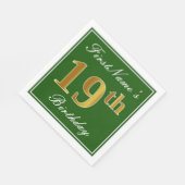 Elegant Green, Faux Gold 19th Birthday + naam Servetten (Hoek)