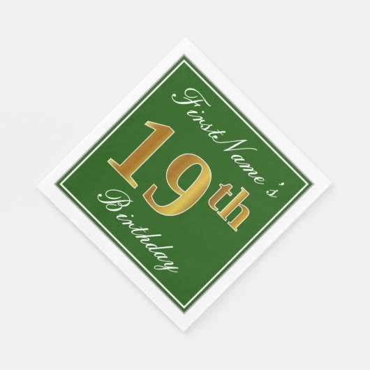 Elegant Green, Faux Gold 19th Birthday + naam Servetten (Hoek)