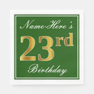 Elegant Green, Faux Gold 23rd Birthday + naam Servet