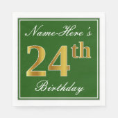 Elegant Green, Faux Gold 24th Birthday + naam Servet (Voorkant)