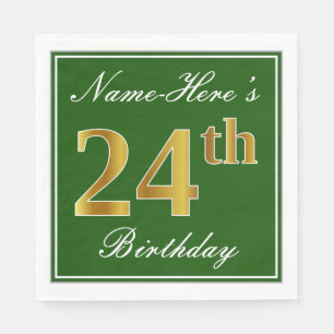 Elegant Green, Faux Gold 24th Birthday + naam Servet