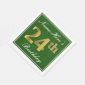Elegant Green, Faux Gold 24th Birthday + naam Servet (Hoek)