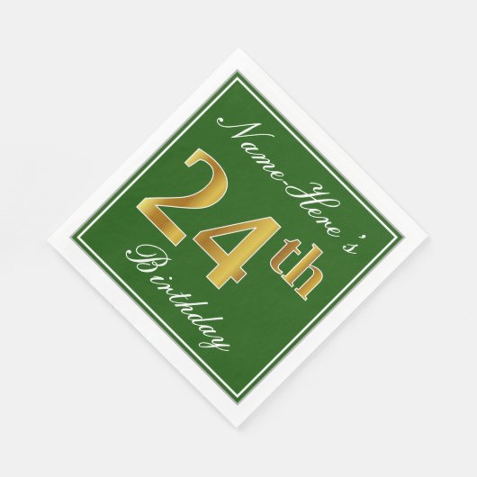 Elegant Green, Faux Gold 24th Birthday + naam Servet (Hoek)