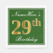 Elegant Green, Faux Gold 29th Birthday + naam Servet (Voorkant)