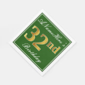 Elegant Green, Faux Gold 32nd Birthday + Name Servet (Hoek)
