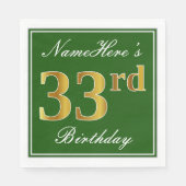 Elegant Green, Faux Gold 33rd Birthday + naam Servet (Voorkant)