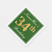 Elegant Green, Faux Gold 34th Birthday + naam Servet (Hoek)