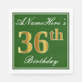 Elegant Green, Faux Gold 36th Birthday + naam Servet