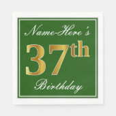 Elegant Green, Faux Gold 37th Birthday + naam Servet (Voorkant)